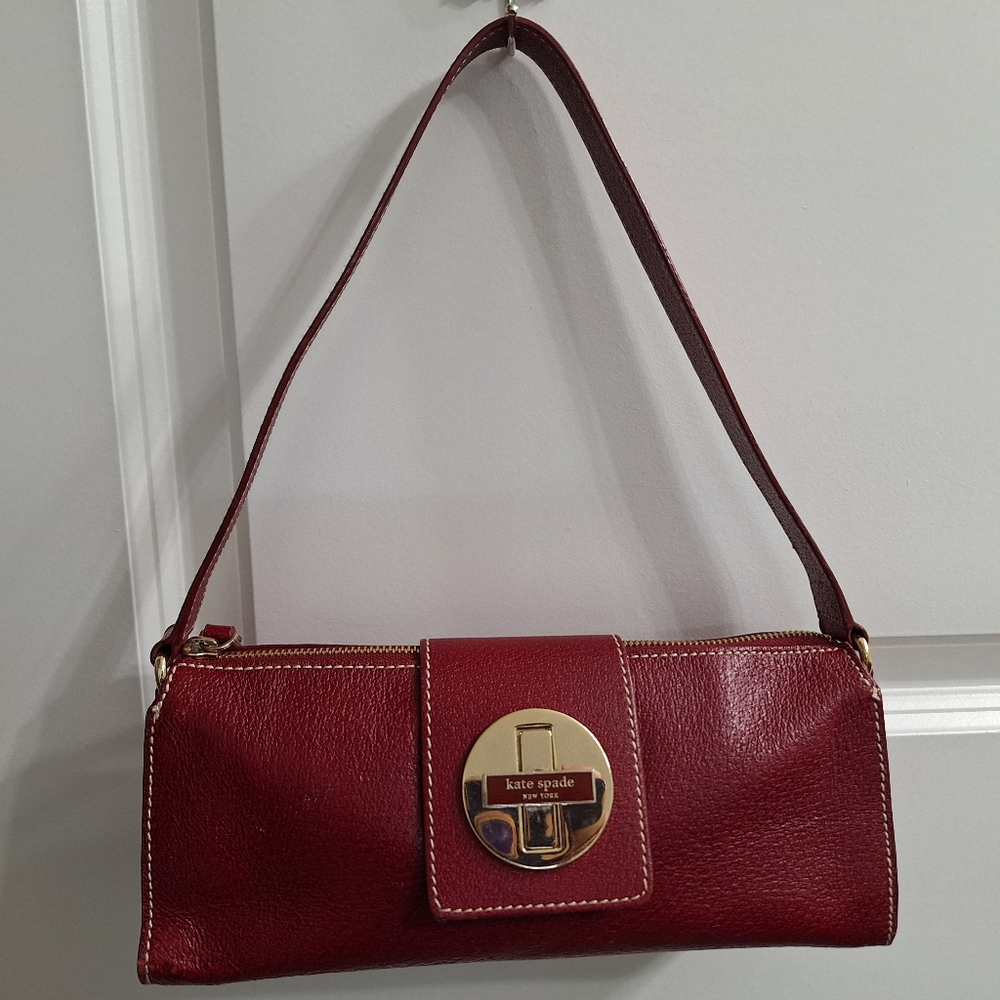 Kate Spade Maroon Textured Leather Turn-Lock Flap Purse